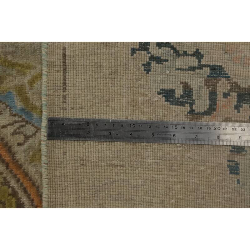 Hand Knotted Oriental 100% Wool Carpet Traditional Medallion Beige & Ivories Kerman Area Rug - 13' 4'' X 9' 7''
