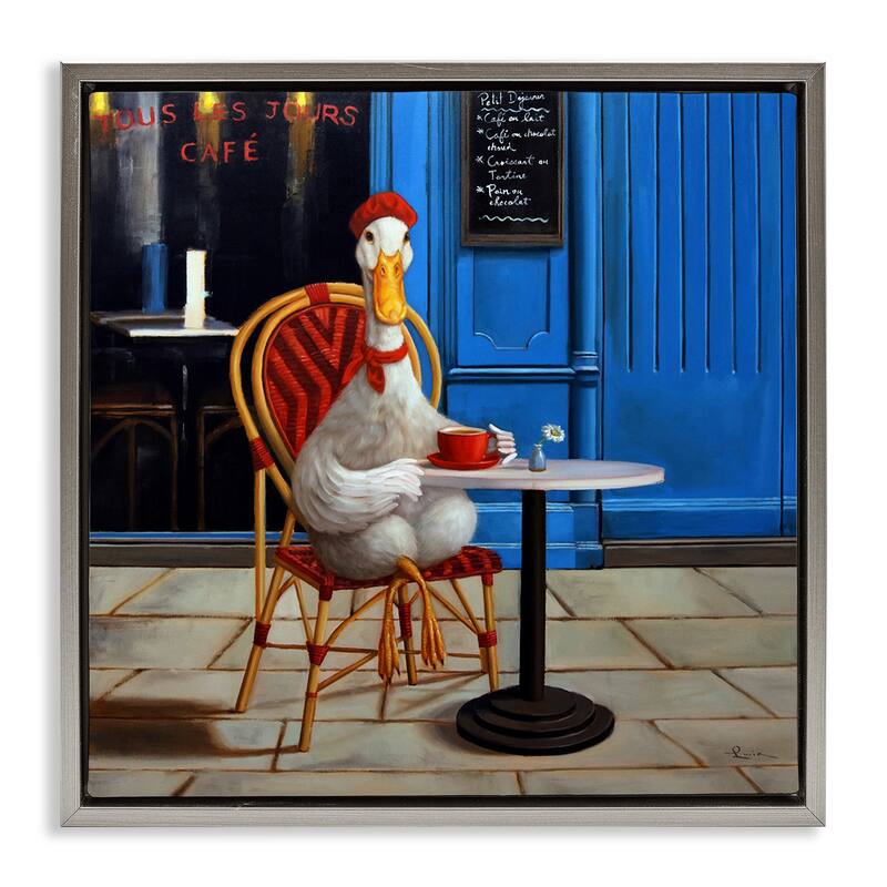 Stupell Trendy Duck at Cafe Framed Floater Canvas Wall Art Design By Lucia Heffernan - 25 x 25 - Grey