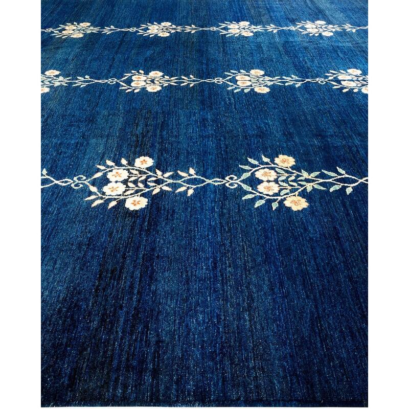 Overton Handknotted Wool Vintage Inspired Contemporary Eclectic Blue Area Rug - 17' 5" x 12' 0"