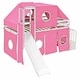 preview thumbnail 5 of 34, Twin Size Loft Bed with Storage Stairs, Tent & Tower, Solid Wood Castle-Inspired Kids Loft Bed Frame with Slide, Fence & Window