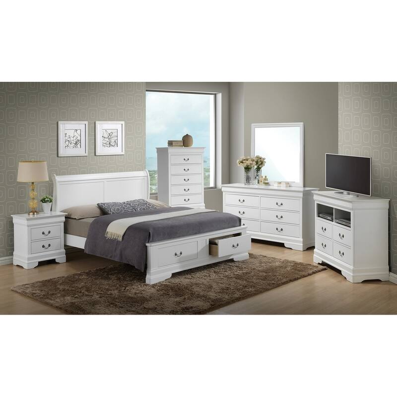 Full Sleigh Bed with Two Storage Drawers - 84" - White
