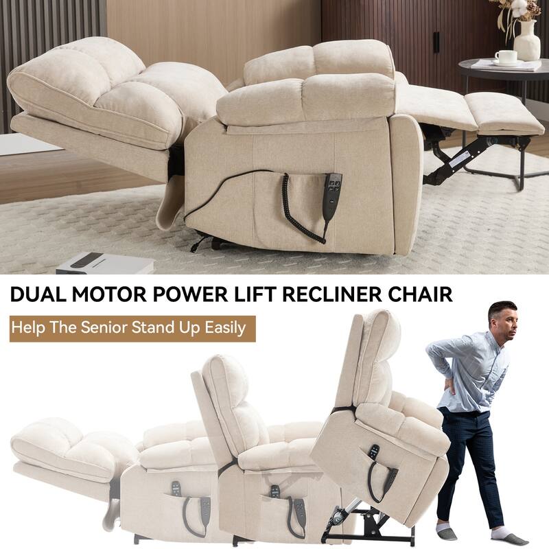 Heat Massage Dual Motor Infinite Position Large Electric Power Lift Recliners with Hidden Cup Holders,Power-Remote,Medium-firm