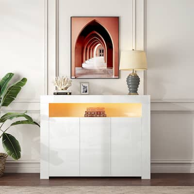 Living Room Sideboard Storage Cabinet Black High Gloss with LED Light