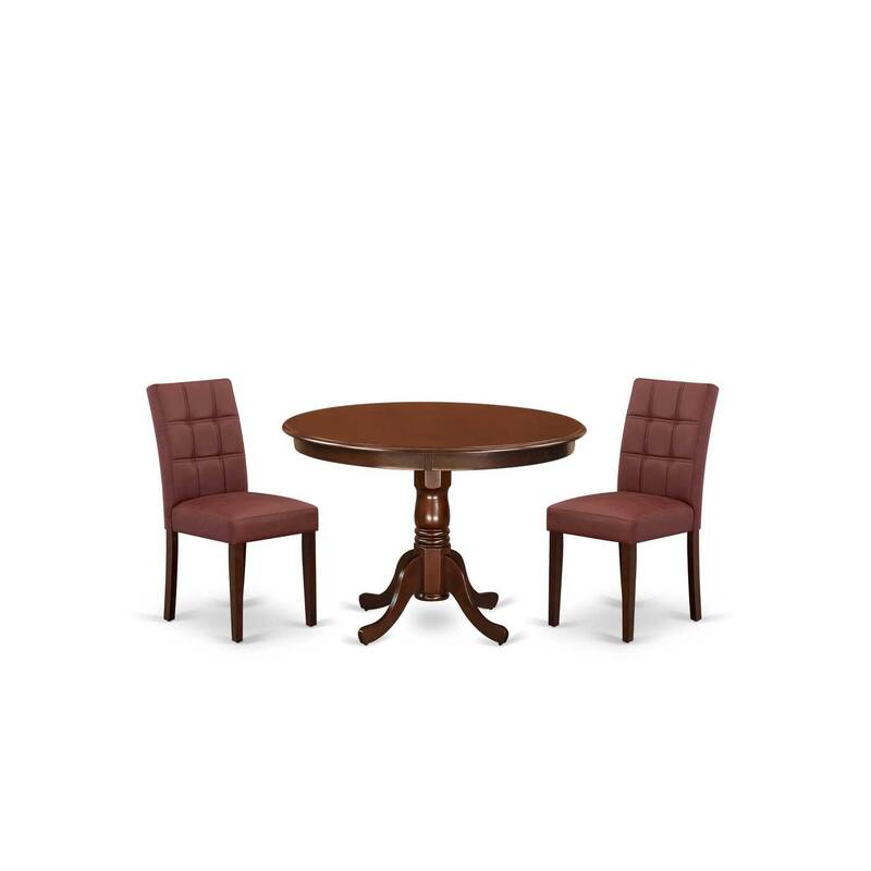 Round Dining Table Set for 4 - Modern Kitchen Table with 2 Chairs, Mahogany Finish