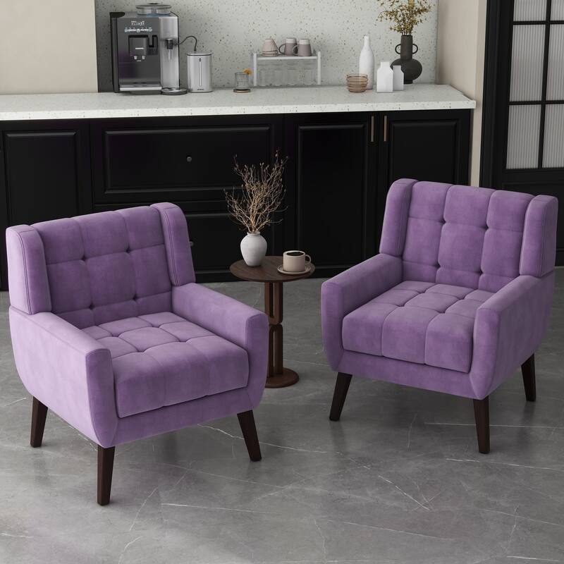 Set of 2 Tufted Upholstered Accent Armchair - Purple-Velvet