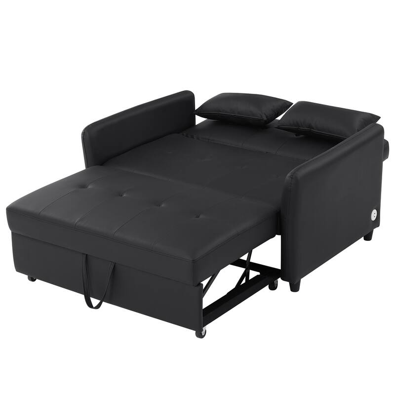 51.57" PU Convertible Sleeper Sofa with 3 USB Ports, 400lb Capacity, and Pull-Out Bed Mechanism