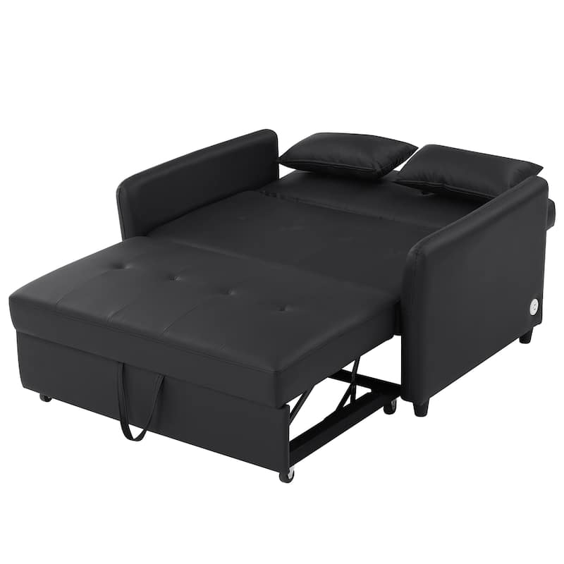 Convertible Sleeper Sofa Bed, 3-in-1 Adjustable Sofa Bed with USB Ports, Upholstered Loveseat Sofa with Armrest