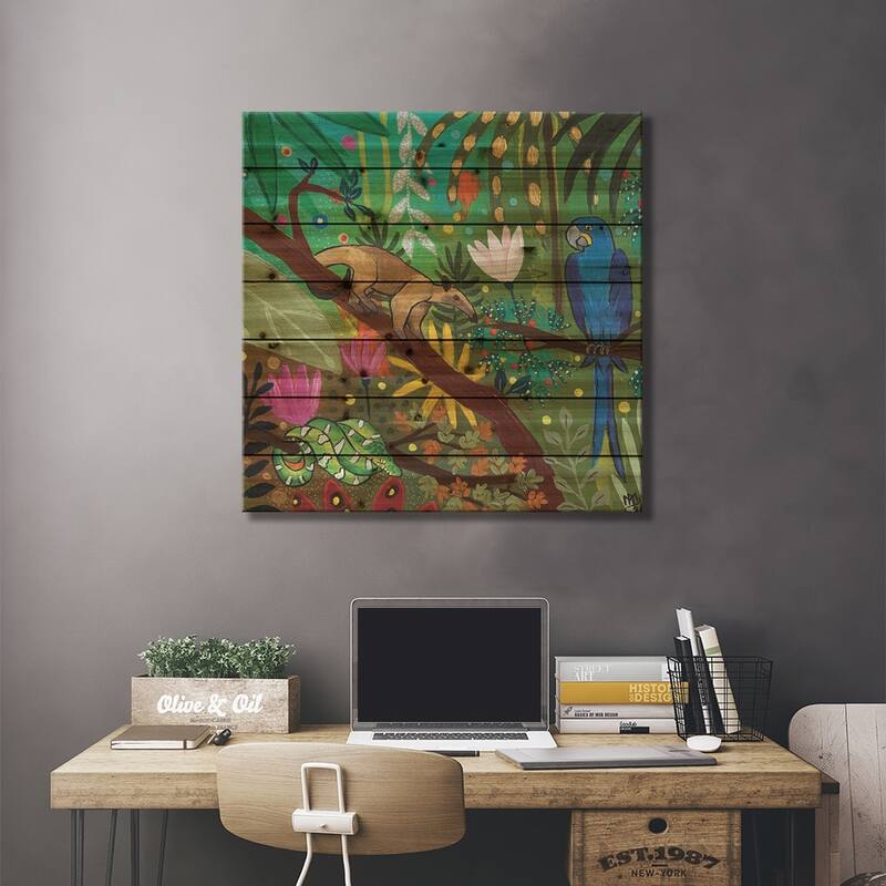 Anteater And Macaw Print On Wood by Magali Modoux - Multi-Color