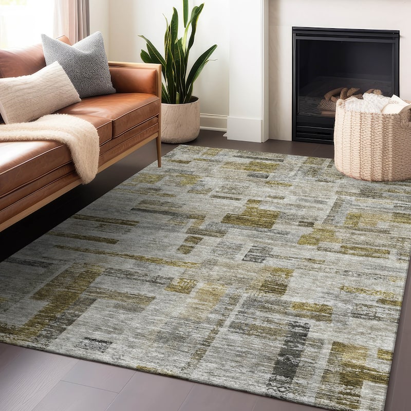 Machine Washable Indoor/ Outdoor Contemporary Chantille Rug - Taupe - 9' x 12'