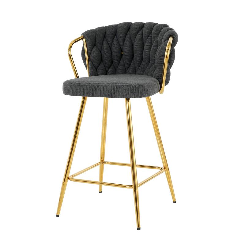 Bar Stools Set of 2, Kitchen Island Bar Chair with Back, Upholstered Low Bar Stools with Footrest and Metal legs