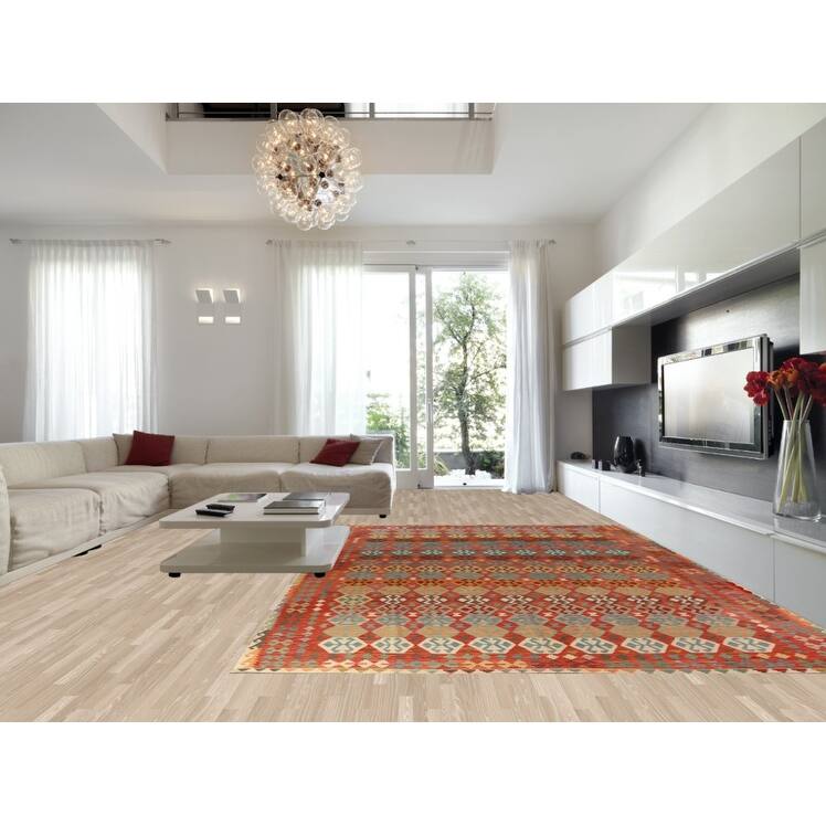 Geometric Kilim Large Rug Flatweave Dining Room Wool Carpet - 10'4"x 15'9"