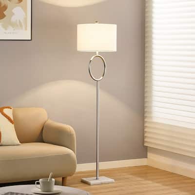 KAWOTI 61in Brushed Nickel Marble Standard Floor Lamp with Linen Shade - W15" * H61.25"