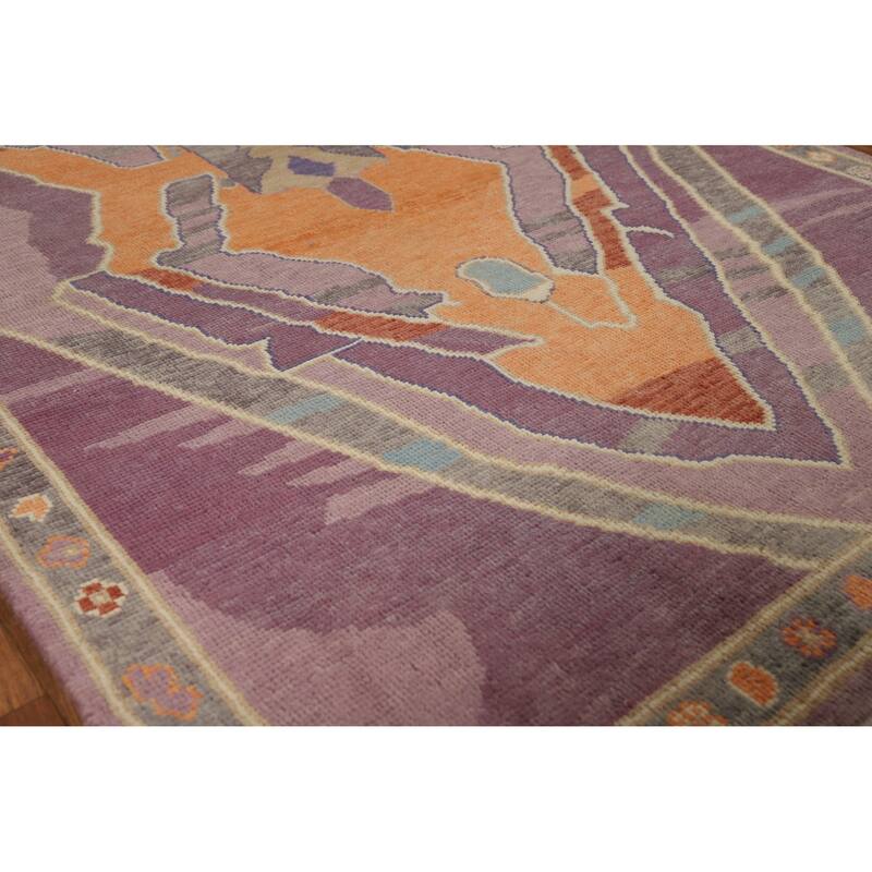 Hand Knotted Oriental 100% Wool Carpet Transitional Geometric Purples Oushak Area Rug - 6' 11'' X 4' 0''