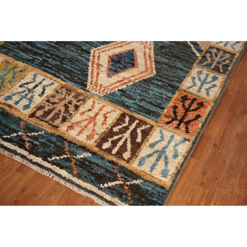 Blue Moroccan Oriental Area Rug Handmade Wool Carpet - 6'8" x 9'7"