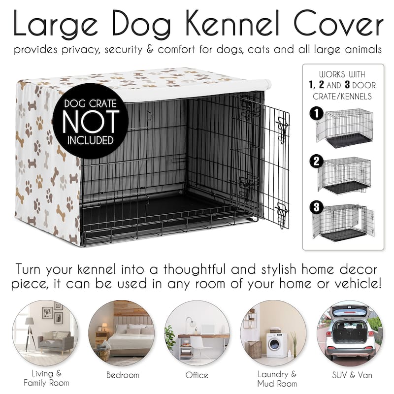 Sweet Jojo Designs Bone Paw Print Dog Crate Kennel Cover 48in. Neutral Grey Taupe Brown Modern Off White Gray Tan Puppy