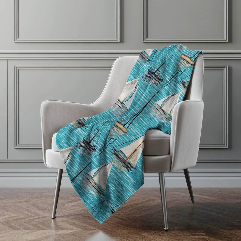 Premium Machine Washable ASB153 Coastal Sailboats Sherpa Throw Blanket