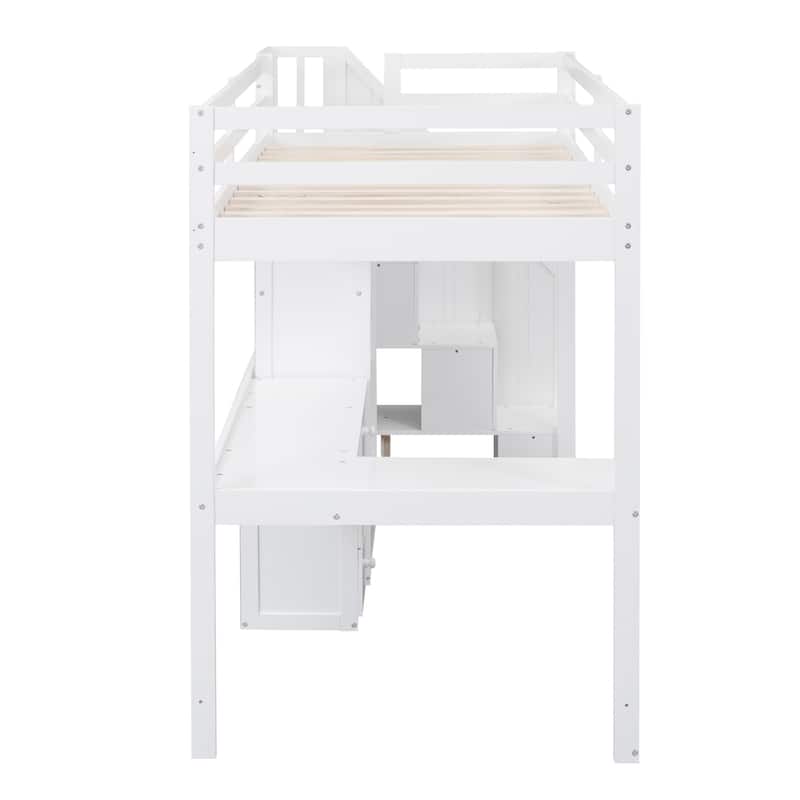 Twin Pine Loft Bed with L-Shaped Desk