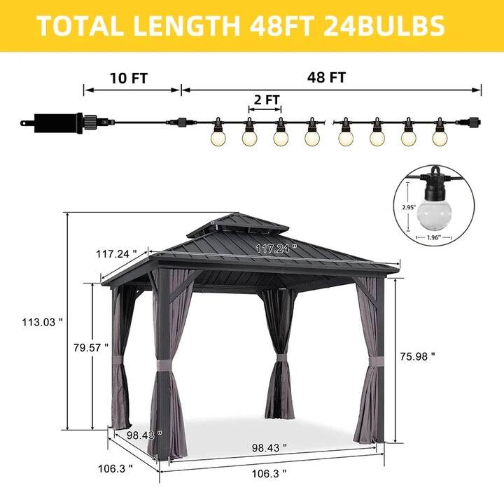PURPLE LEAF Outdoor Galvanized Steel Hardtop Gazebo, Aluminum Frame Gazebo With Curtains