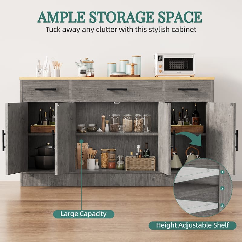 Kitchen Buffet Sideboard Storage Cabinet with Adjustable Shelves, Retro Design(3 Color Options)
