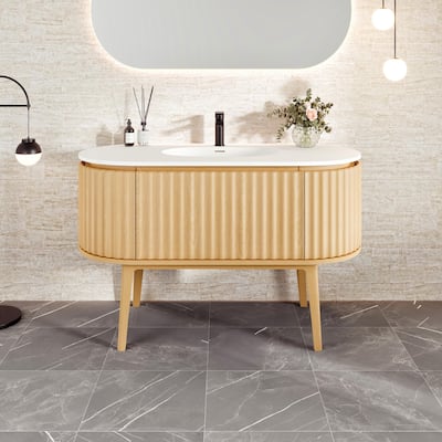 Haven 48"W Oak Freestanding Vanity with Solid Surface Integrated Sink Top