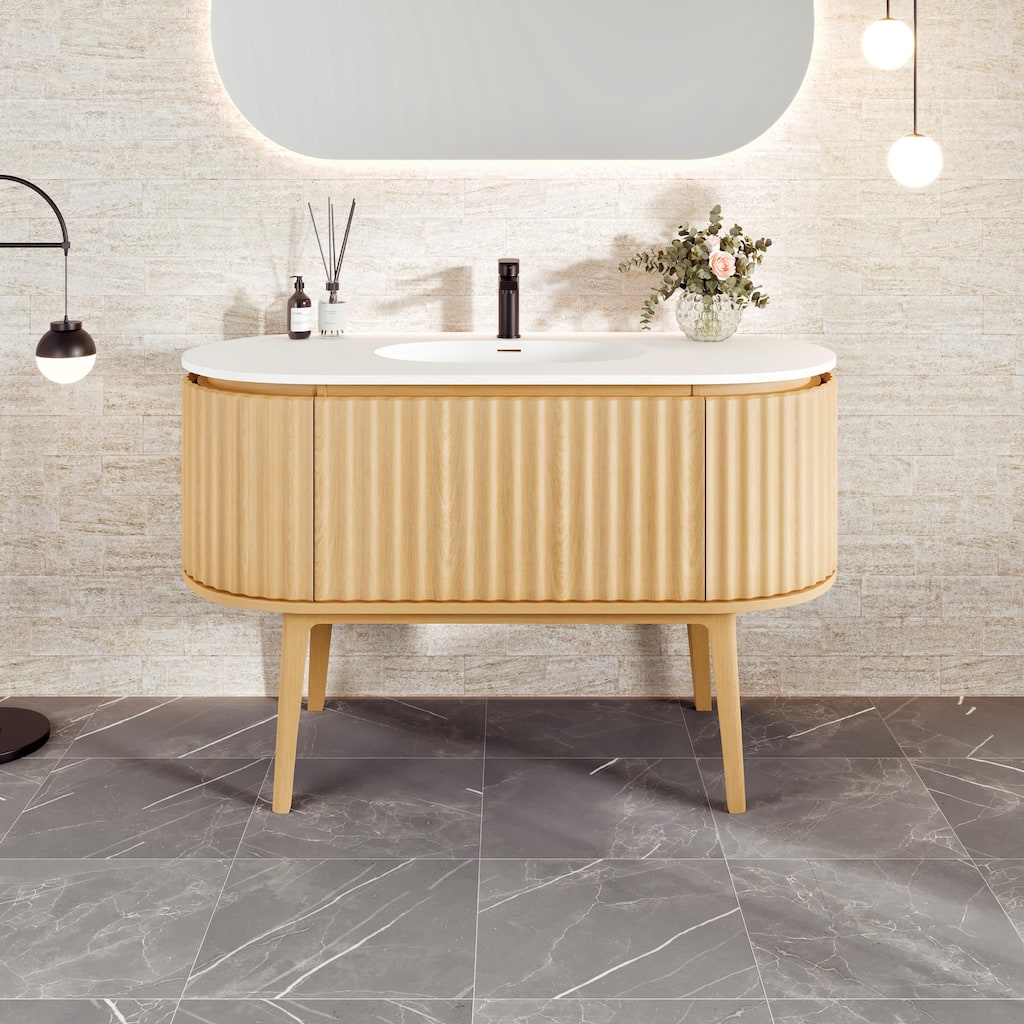Haven 48"W Oak Freestanding Vanity with Solid Surface Integrated Sink Top