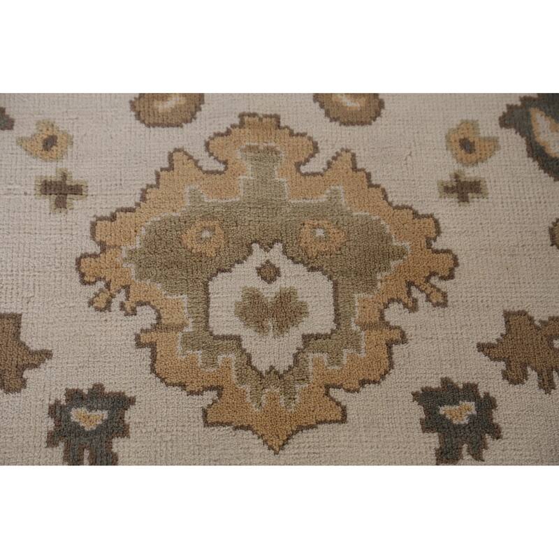 Ivory Oushak Indian Area Rug Hand-Knotted Transitional Wool Carpet - 8'0" x 9'11"