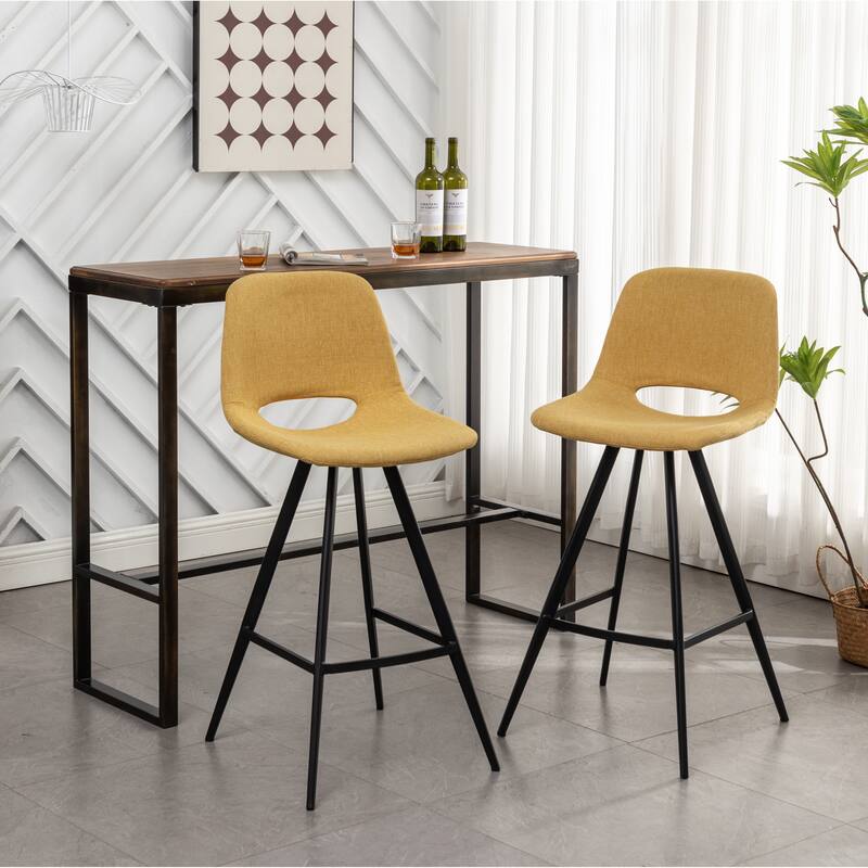 Fabric Kitchen 28.25" Counter Height Stools, Set of 2, Yellow - Yellow