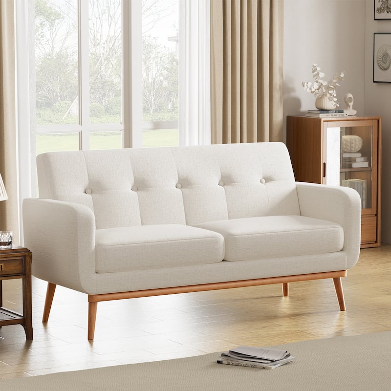 HUIMO Sofa Couch for Two People Tufted Fabric Upholstered Sofa - 63.4" x 29.6" - Beige