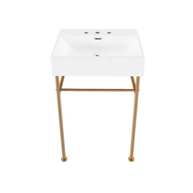 Swiss Madison SM-CS721-3 Claire 23-5/8" Rectangular Ceramic Console - White / Brushed Gold