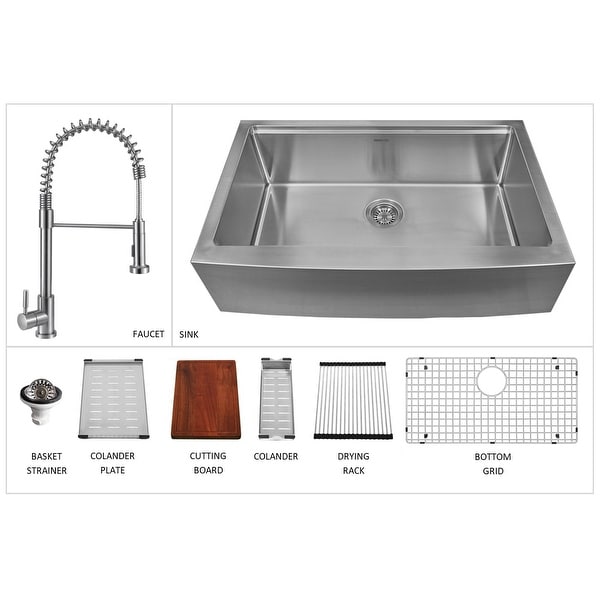 Karran 33" Undermount Large Single Bowl Stainless Steel Farmhouse Workstation Sink - 33" x 20.63" x 10". Opens flyout.