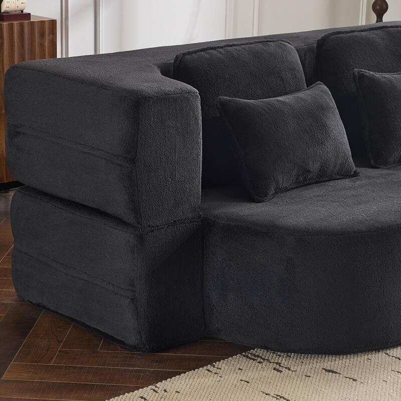 Queen Size Foldable Sofa Bed, Chenille Futon Sofa Couch, High-Density Foam Convertible Sleeper Sofa, Foldable Floor Couch Bed