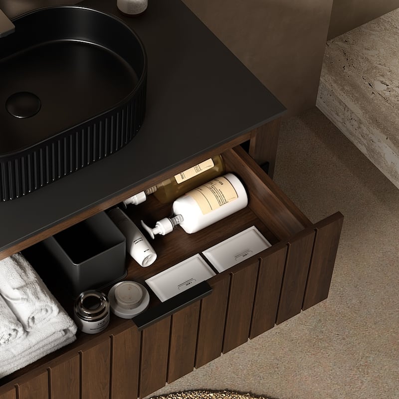 High Quality Bathroom Vanity Cabinets with Oval Basin Open Shelves