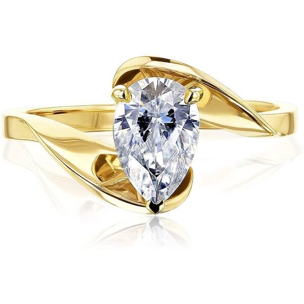 slide 1 of 8, Annello by Kobelli 14K Gold Fanning Bypass Pear Moissanite Ring (HI/VS) 10 - Yellow