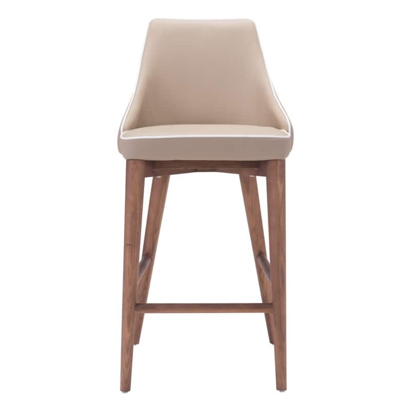 26" Modern Upholstered Counter Height Bar Stool with Solid Wood Frame and Footrest - 18"L x 19.7”W x 37"H - Beige and Brown
