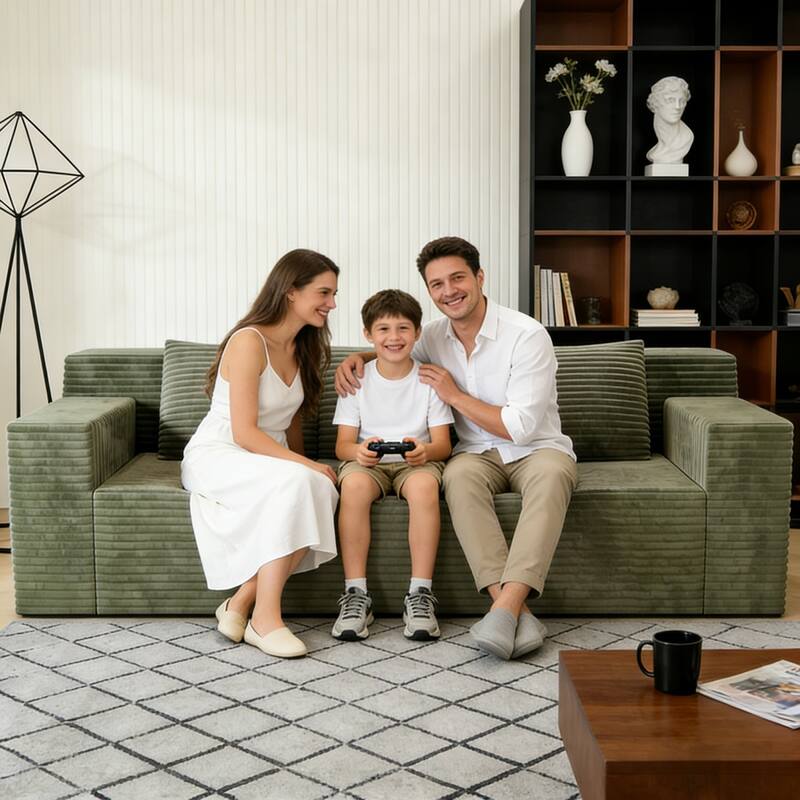 71" Corduroy Fabric 3-Seater Sectional Sofa, No Assembly Required