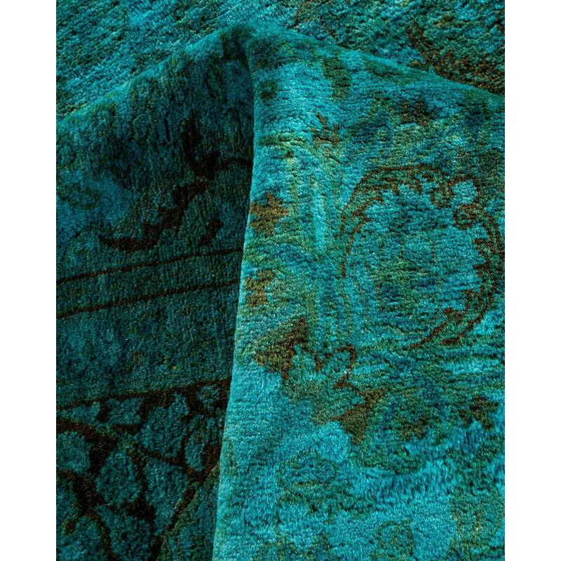 Overton Hand Knotted Wool Vintage Inspired Modern Contemporary Overdyed Blue Area Rug - 6' 0" x 12' 1"