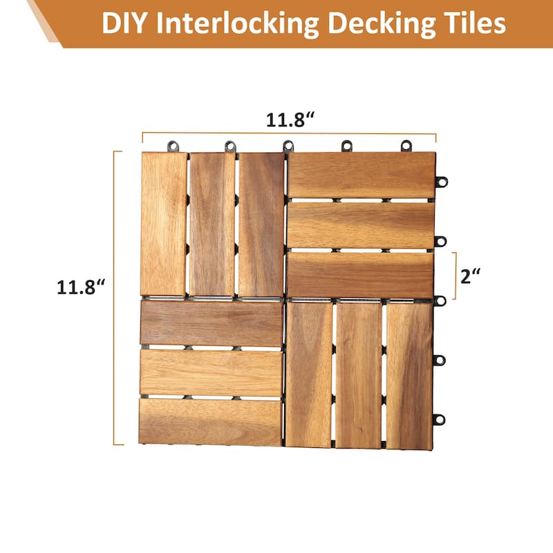 Interlocking Deck Tiles - 10PCS Waterproof Acacia Wood Patio Tiles, Flooring Tiles for Both Indoor and Outdoor