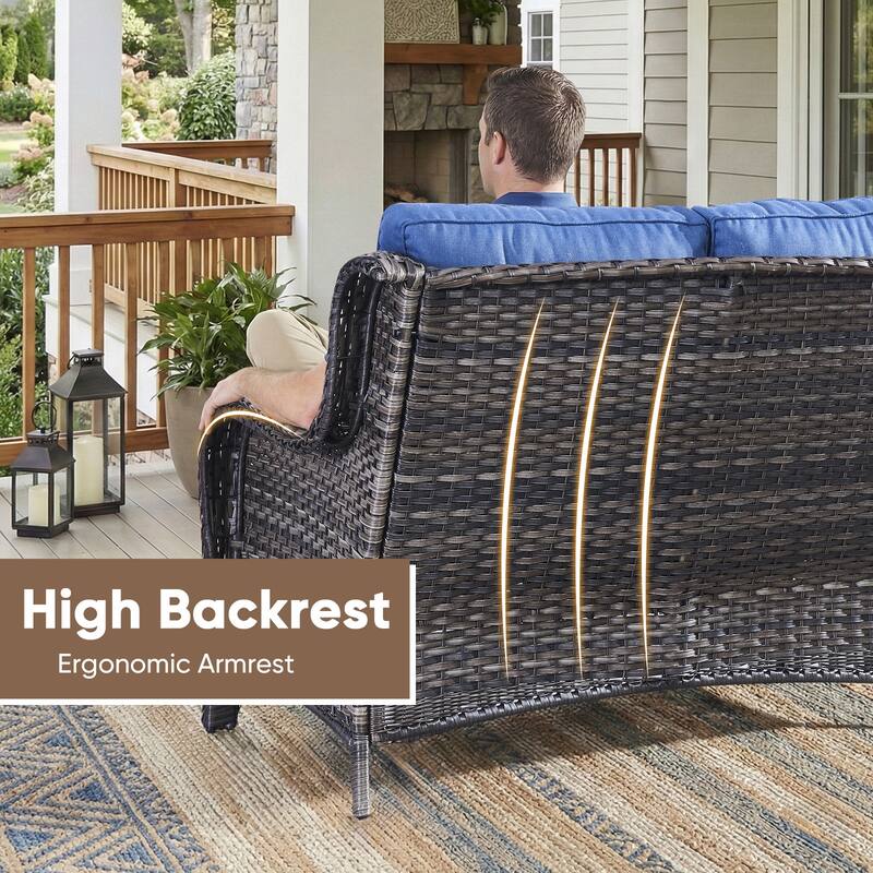 Pocassy Outdoor Patio Loveseat All-Weather Wicker Loveseat with Cushions