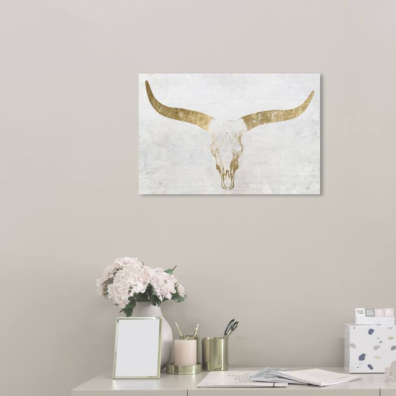 Wynwood Studio 'Evening Desert Skull Sand' Animals Wall Art Canvas Print Farm Animals - Gold, White - 24 x 16