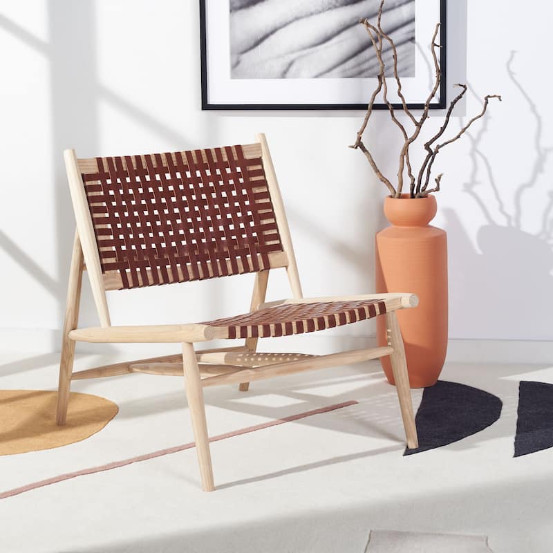 SAFAVIEH Soleil Rosina Leather Woven Accent Chair - 26" W x 31.5" L x 30.7" H - 26Wx31Dx31H