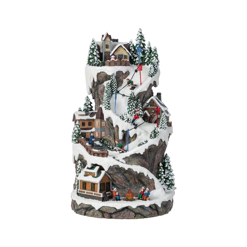 Glitzhome 15.50"H Lighted Christmas Skiing Moutain Resin Village with Movement and Music