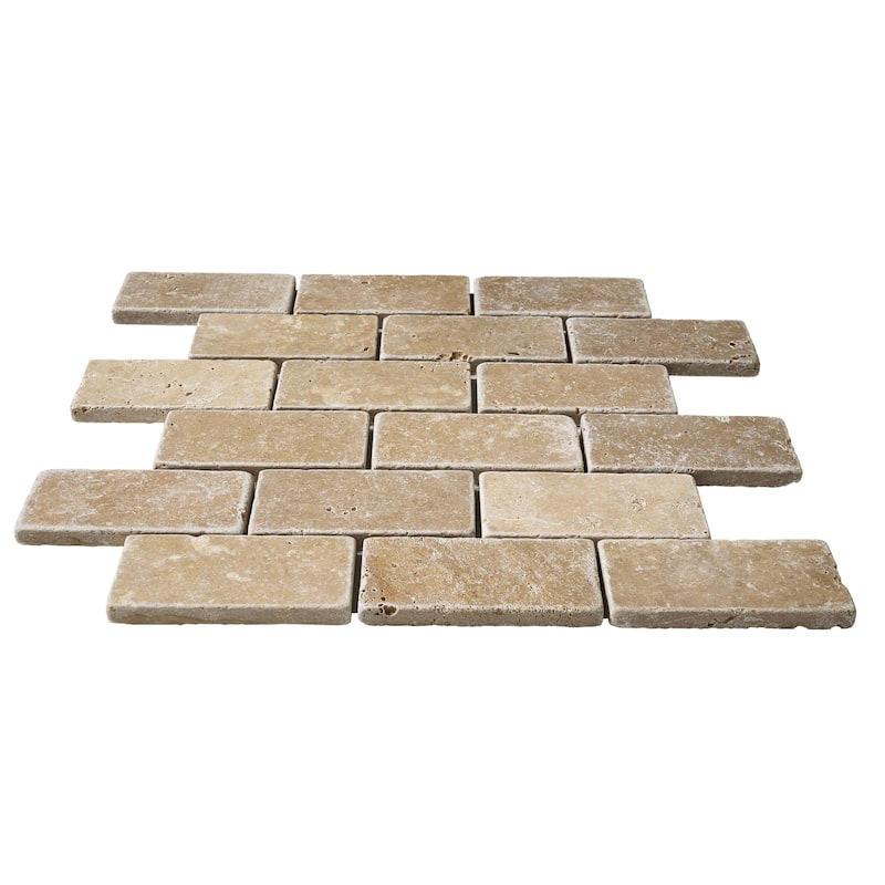 Tuscany Brown Travertine 2" x 4" Tumbled Mosaic Tile