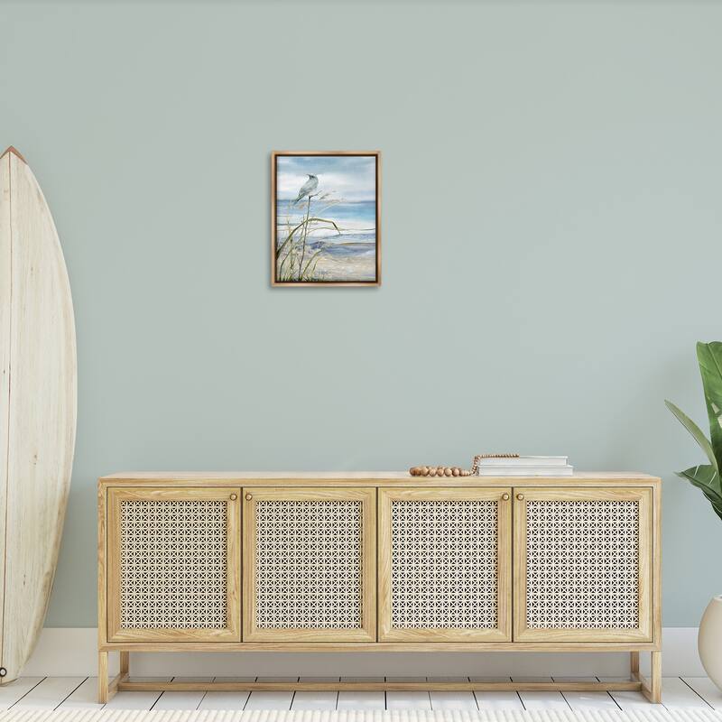 Stupell Bird on Beach Shore Framed Floater Canvas Wall Art Design by Carol Robinson