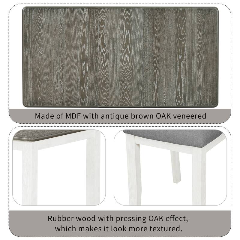 Elegant 7-Piece Dining Table Set with Distressed Finish, Adjustable Length, and Comfortable Cushioned Chairs