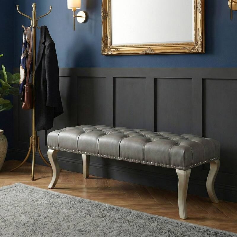 Roundhill Furniture Decor Maxem Tufted Upholstered Seat with Nailhead Trim Bench