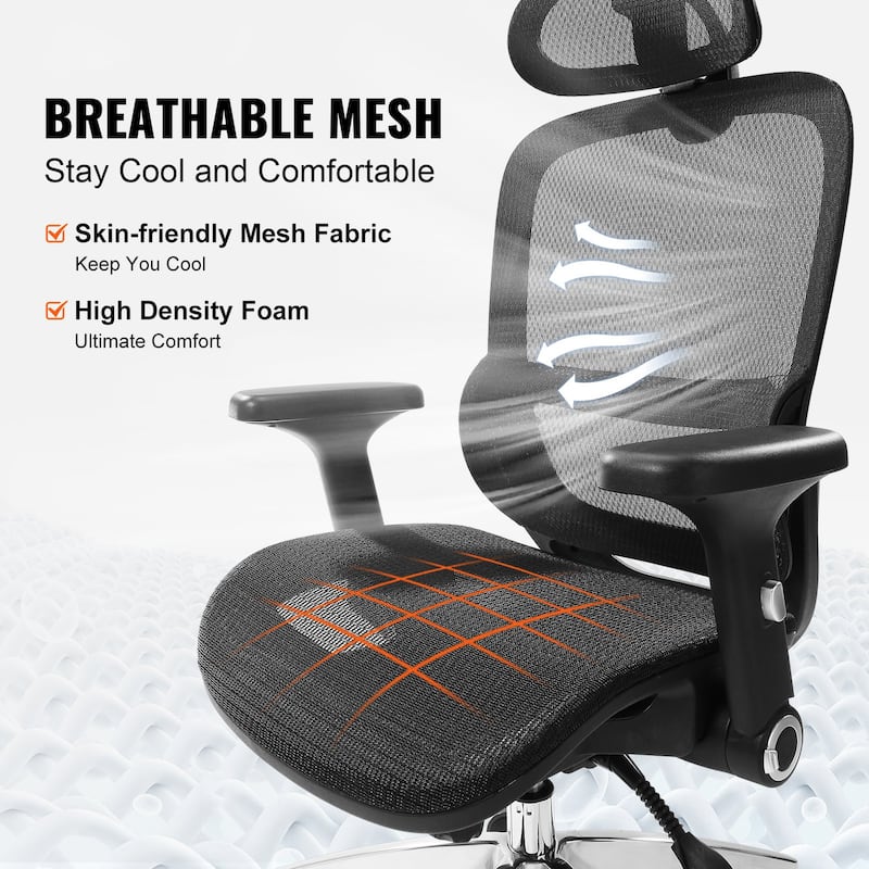 Black Mesh Ergonomic Office Chair 286 lbs Capacity w/ Headrest - N/A