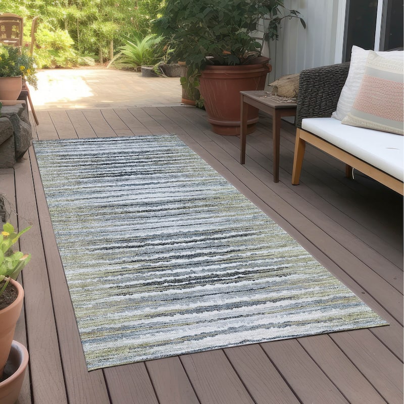 Machine Washable Indoor/ Outdoor Chantille Jagged Stripes Rug