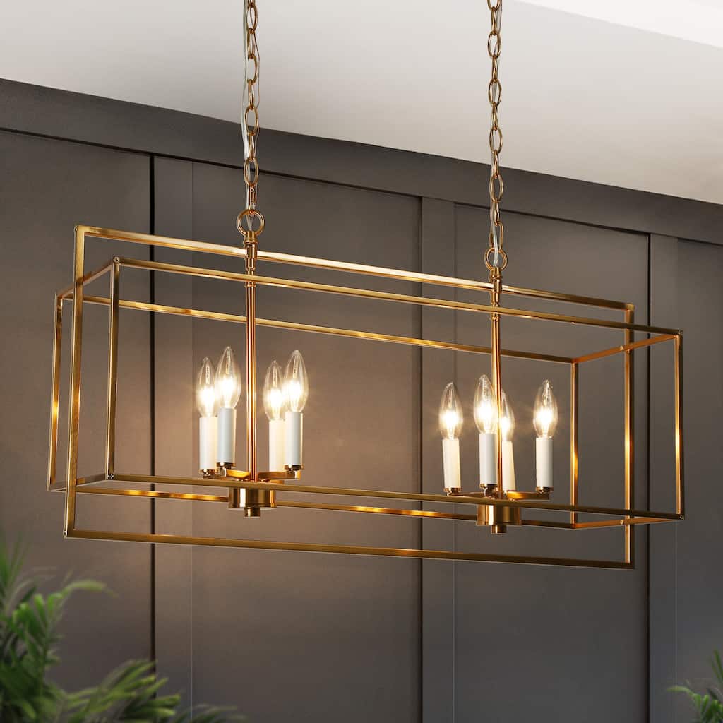 Dilley Modern 8-Light Gold Chandelier Kitchen Island Light for Dining Room - 31.9" L x 10.4" W x 16.7" H