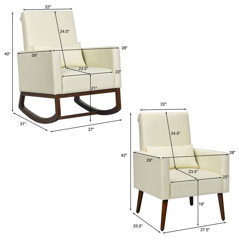 Costway Set of 2 Dual-use Upholstered Rocking Chair w/Pillow Light