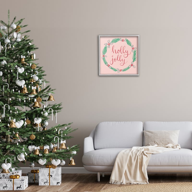Stupell Minimal Holly Jolly Wreath Framed Giclee Art Design By Sazerelli Designs
